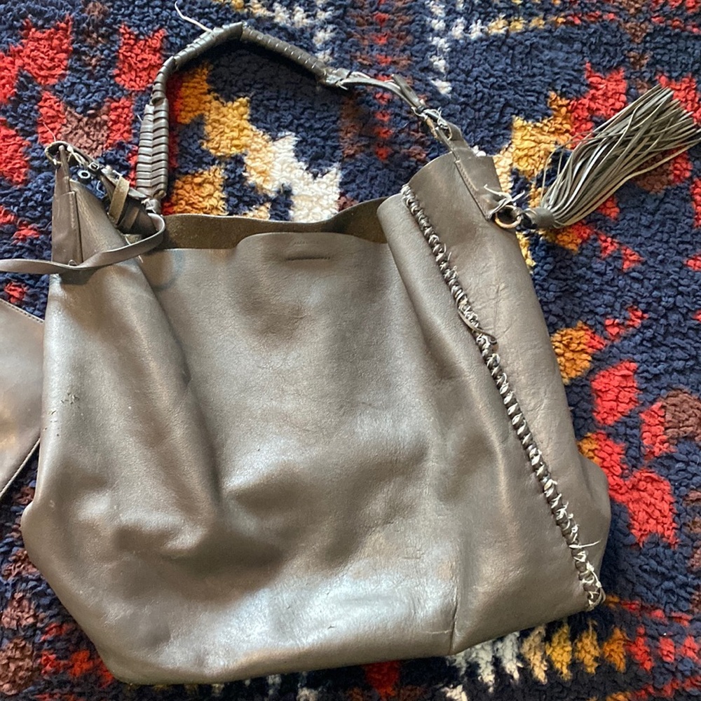 Allsaints Soft leather green tote bag with attatched wallet slightly damaged
